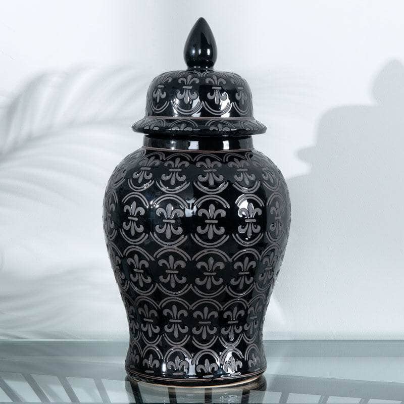 Homeware  -  Black Pattern Temple Jar - 18"  -  60008106