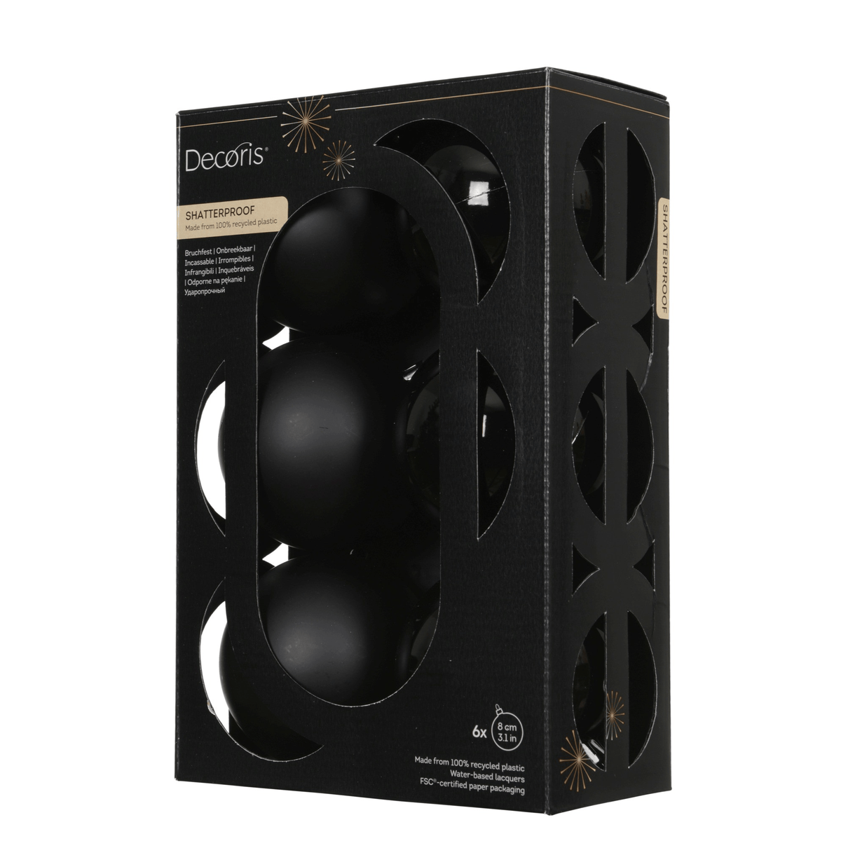 Christmas - Black Baubles Pack of 6 - 8cm - 60487494