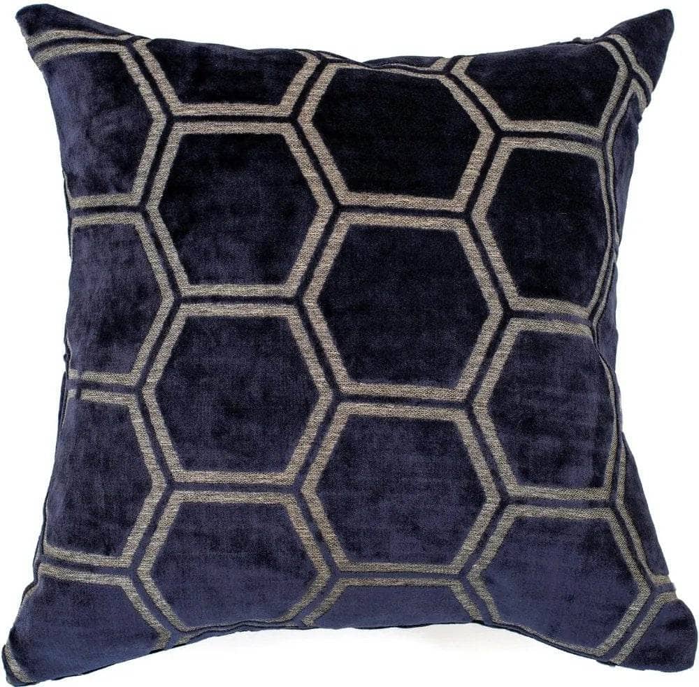 Homeware - Large Hexagonal Cut Velvet Cushion - Navy - 60009129
