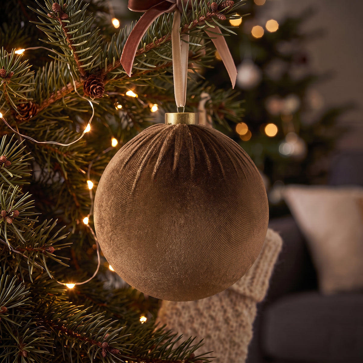 Velvet Bauble - Brown - 20cm