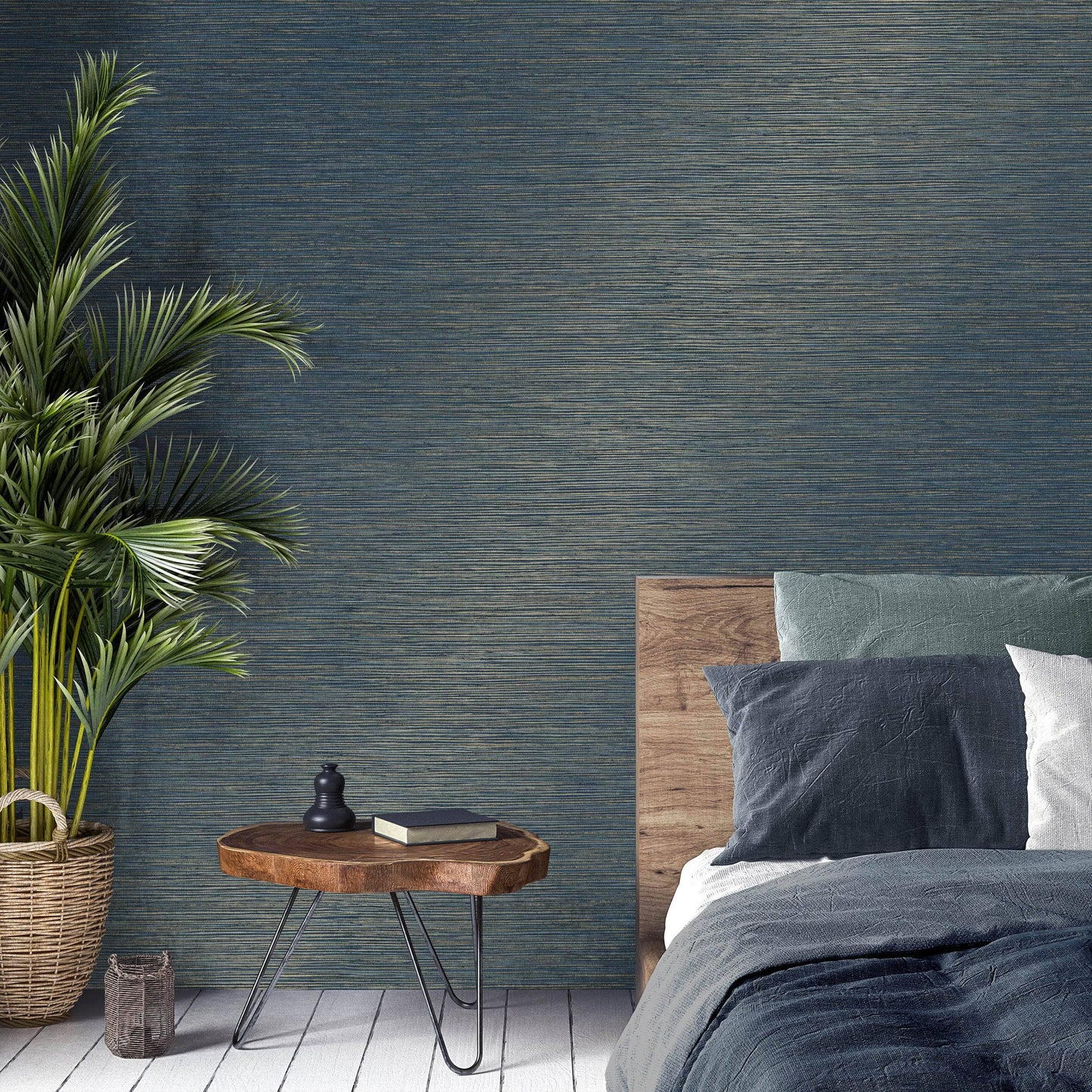 Wallpaper - Fine Decor Fusion Plain Navy Wallpaper - M1769 - 60011221