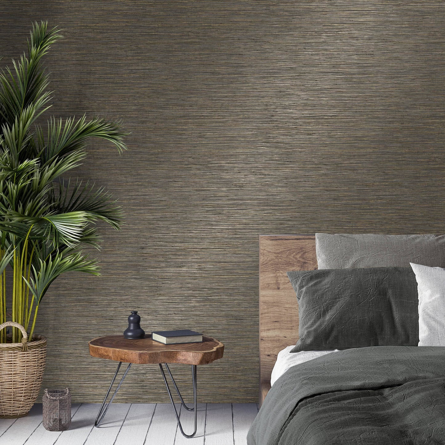 Wallpaper - Fine Decor Fusion Plain Charcoal Wallpaper - M1770 - 60011223