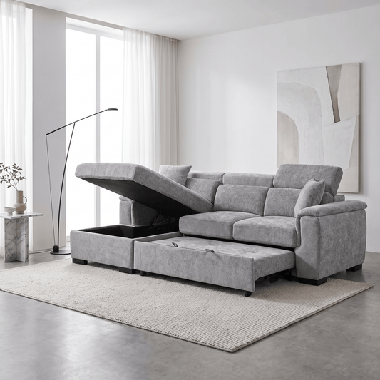 Furniture - Raya LHF Chaise Sofa Bed - Grey - 60486615