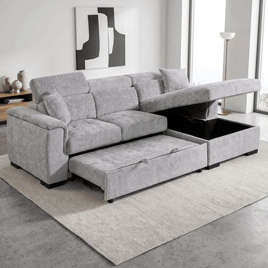 Furniture - Raya RHF Chaise Sofa Bed - Grey - 60486577