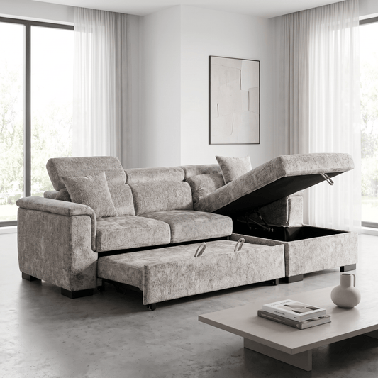 Furniture - Raya RHF Chaise Sofa Bed - Light Brown - 60486576