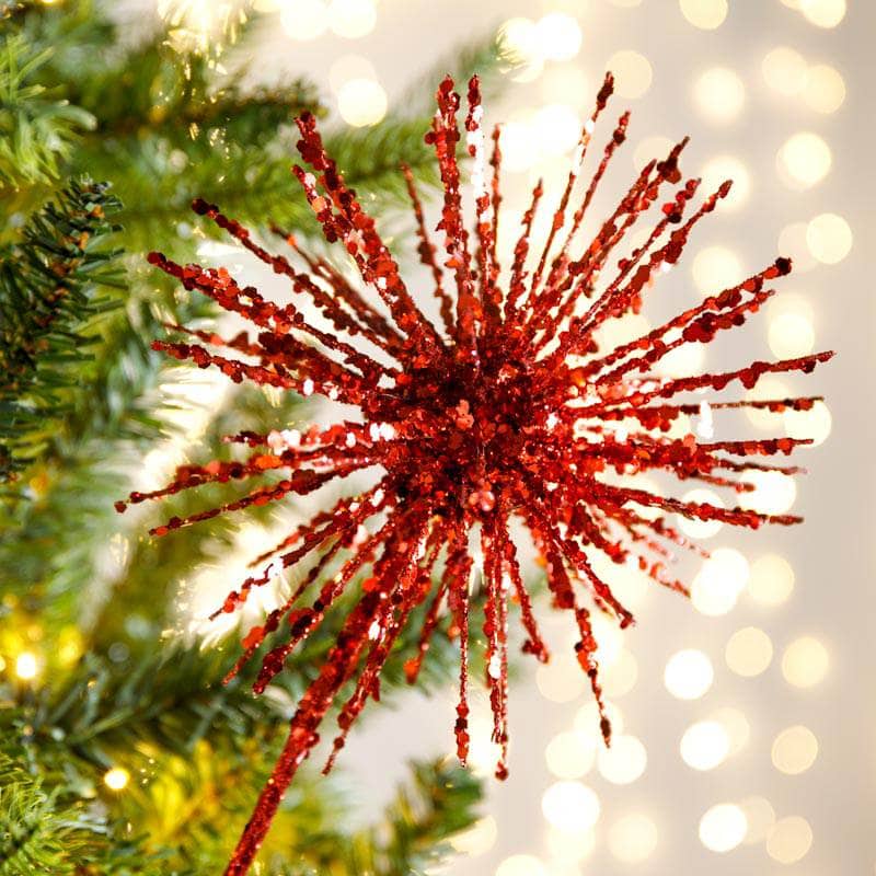 Christmas  -  Red Glitter Burst Christmas Pick Decoration - 46cm  -  60003947