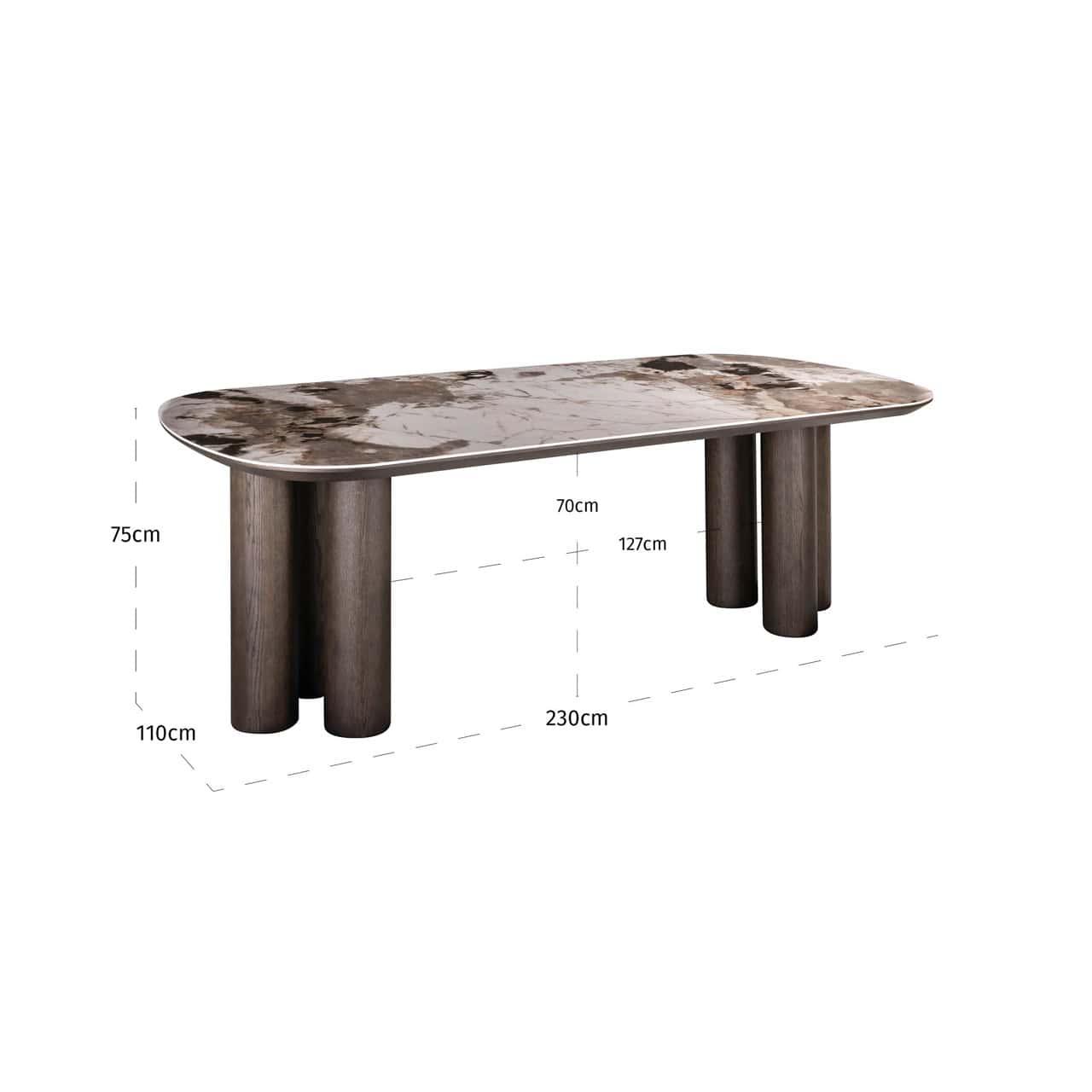 Richmond Langford Dining Table 230cm marble effect top dark wood pedestal table