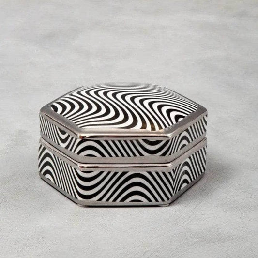 Small Celeste Hexagonal Trinket Box - Black & White  -  60003190