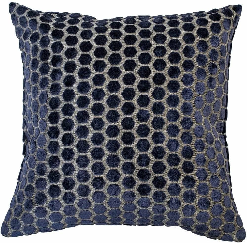 Homeware - Small Hexagonal Cut Velvet Cushion - Navy- 60009136