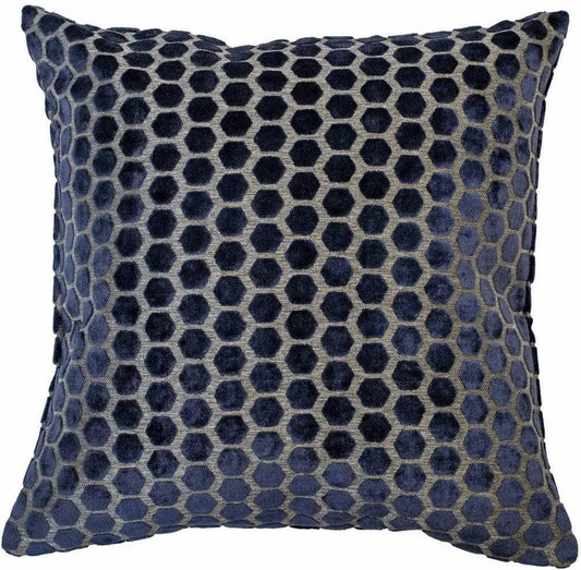 Homeware - Small Hexagonal Cut Velvet Cushion - Navy-  60009136