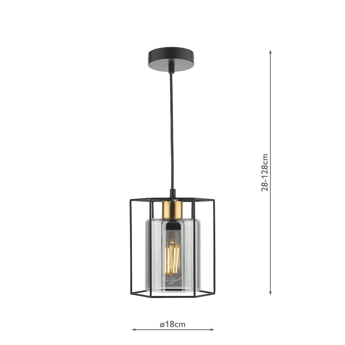 - DAR TATUM 1LT BAR PENDANT BLACK WITH SMOKED GLASS TAT0122 - 60009284