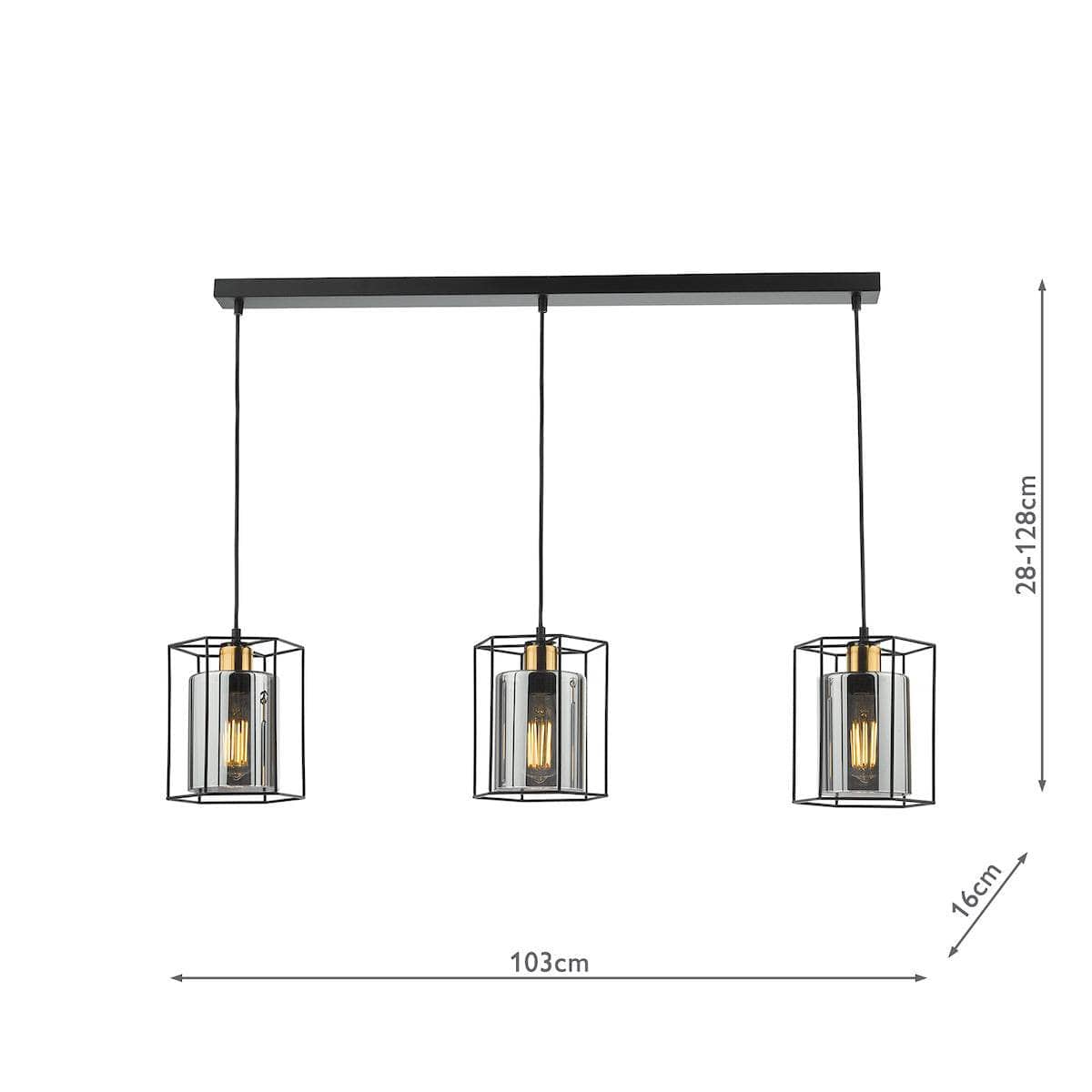 - DAR TATUM 3LT BAR PENDANT BLACK WITH SMOKED GLASS TAT0322 - 60009283