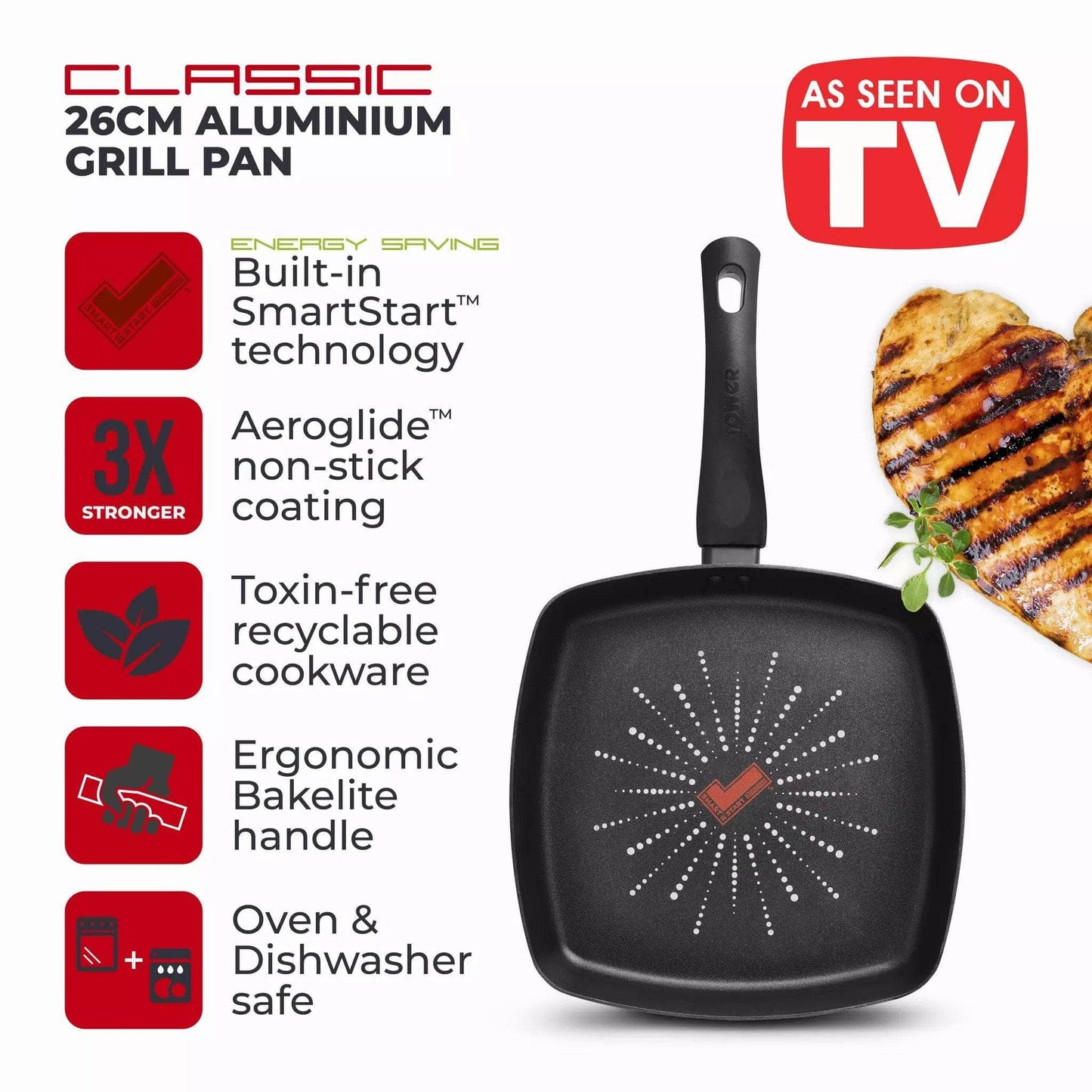 Kitchenware  -  Tower Smart Start Classic 26cm Grill Pan  -  60007968