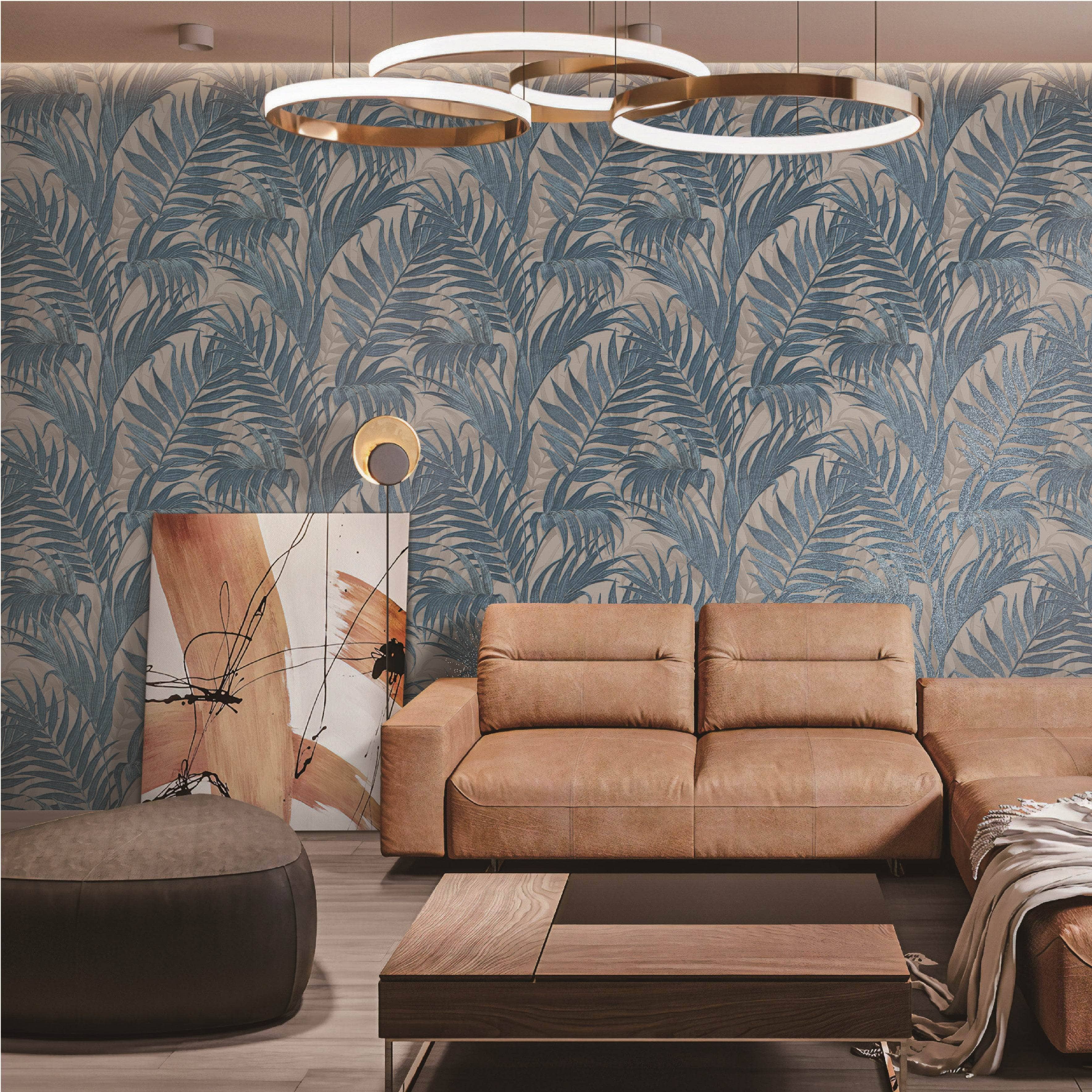 Tropical Palm Blue & Beige Wallpaper GR322108 Taskers Online Store
