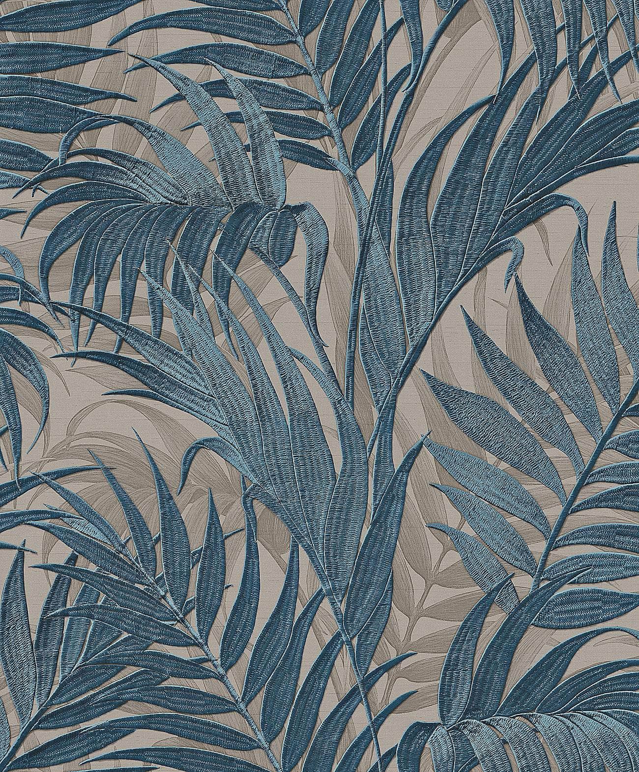 Sample - Tropical Palm Blue & Beige Wallpaper - GR322108- 60007683
