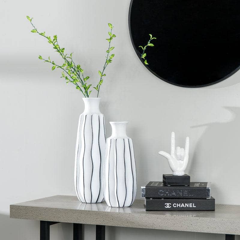 Homeware - White & Black Striped Vase -46cm  -  60008146