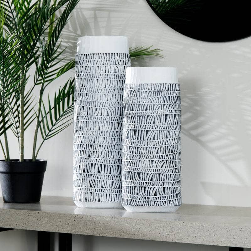 Homeware  -  White & Black Tribal Pattern Vase - 40cm  -  60008138