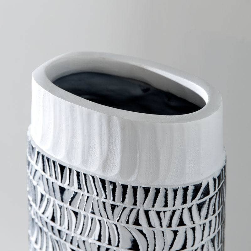 Homeware  - White & Black Tribal Pattern Vase - 40cm -  60008138