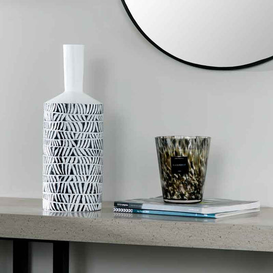 Homeware - White & Black Tribal Stripe Pattern Vase - 39cm  -  60008135