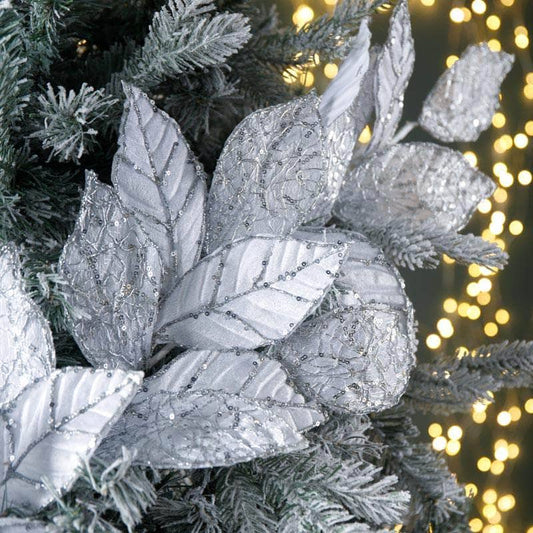 Christmas  -  White Glitter Leaf Garland - 118cm  -  60008686