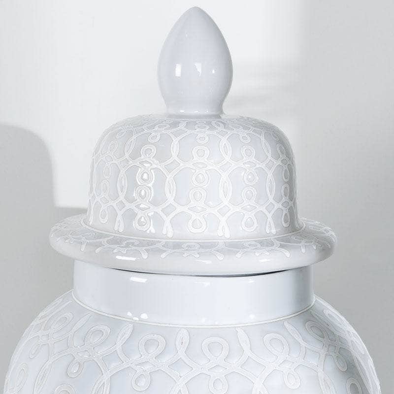 Homeware  -  White Patterned Temple Jar - 24"  -  60008111