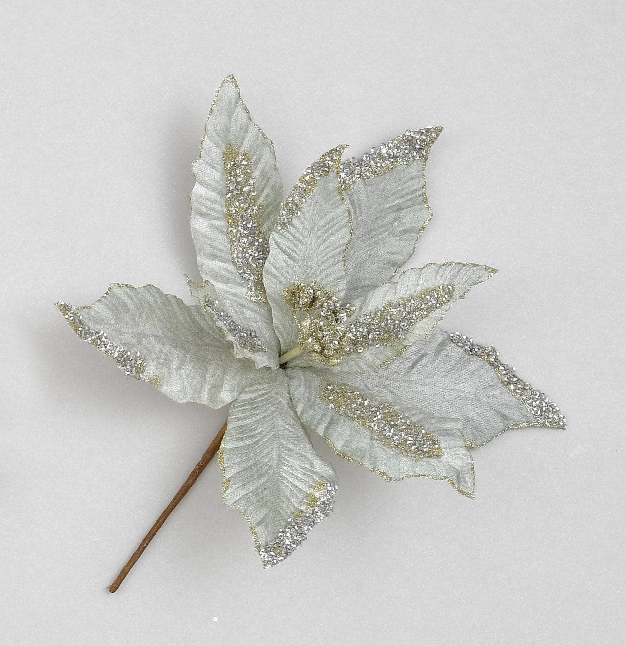 Christmas - Silver Velvet Poinsettia Decoration- 28cm - 60008623