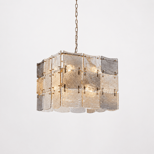 Lights - YS 10-1750-8 Iron with Smoked & Amber Glass 8 Light Chandelier - 60485997