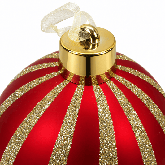 Christmas - Red & Gold Fine Glitter Stripe Bauble - 20cm - 60486240