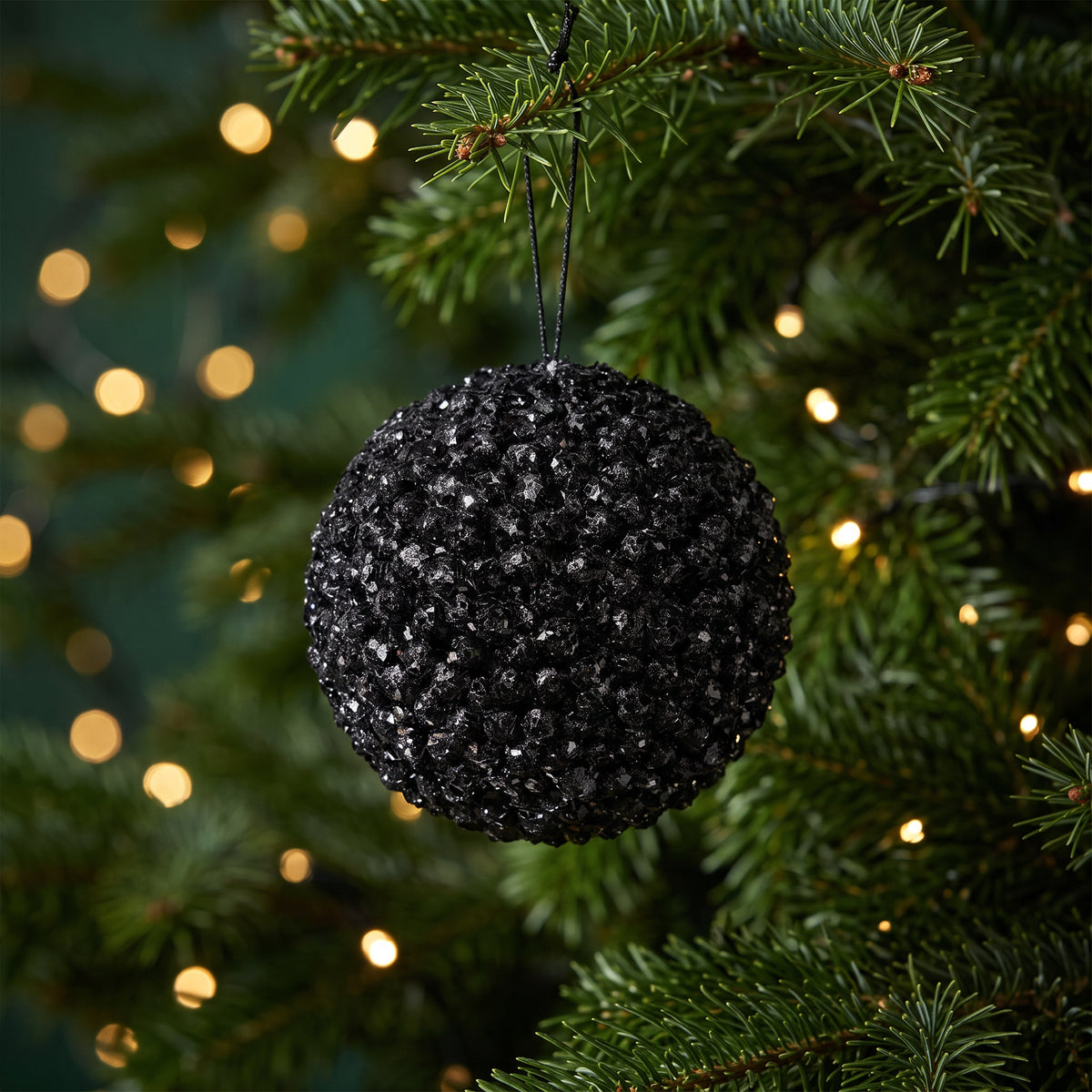Foam Cluster Bauble - Black Glitter - 15cm