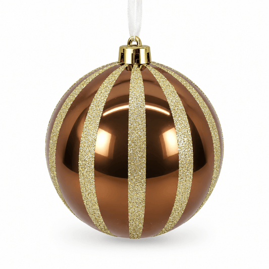 Christmas - Copper & Gold Fine Glitter Stripe Bauble - 15cm - 60486237