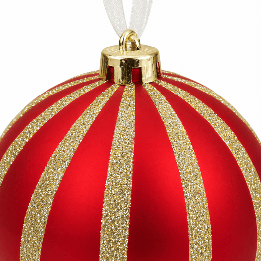 Christmas - Red & Gold Fine Glitter Stripe Bauble - 15cm - 60486235