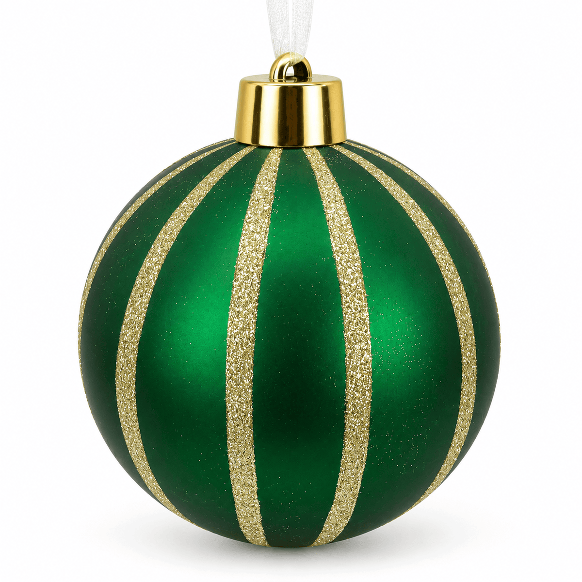 Christmas - Emerald & Gold Fine Glitter Stripe Bauble - 20cm - 60486244
