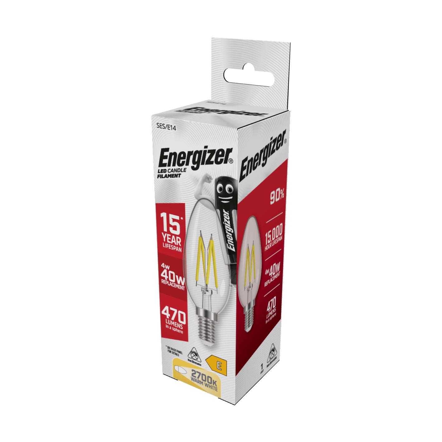 Lights - Energizer E14 Filament LED Candle Warm White Lightbulb 40W - 60003324