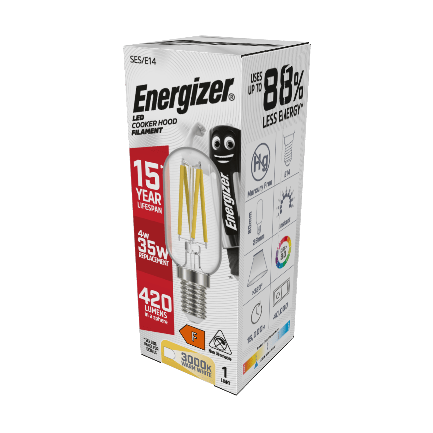 Lights - Energizer E14 Filament LED Cookerhood Warm White Lightbulb 35W - 60003321