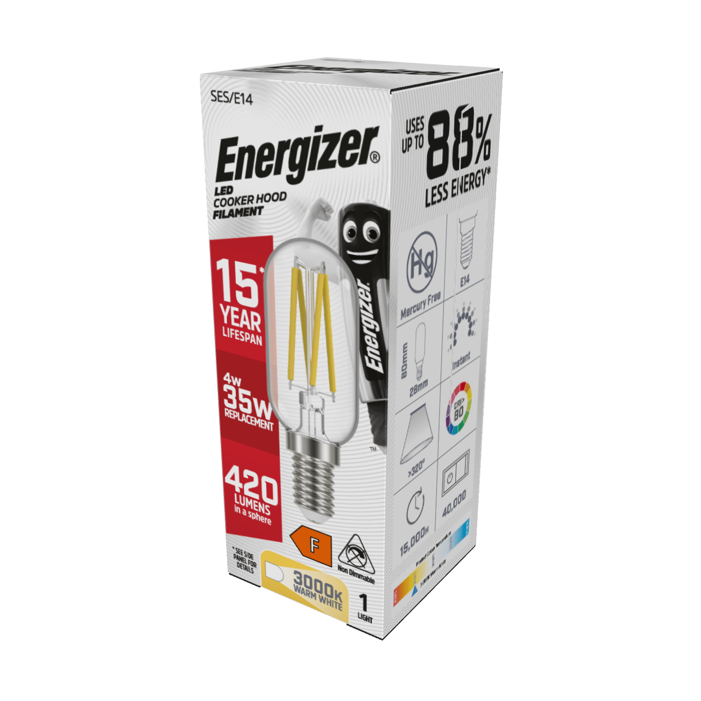 Lights  -  Energizer E14 Filament LED Cookerhood Warm White Lightbulb 35W  -  60003321