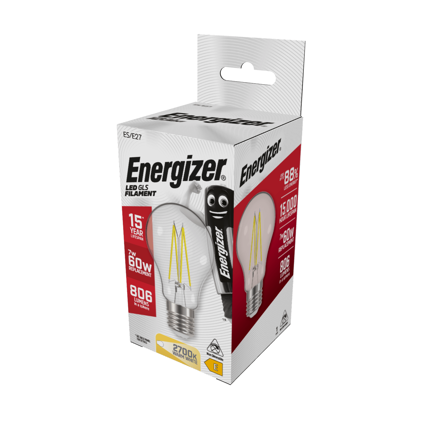 Lights - Energizer E27 Filament LED Warm White Lightbulb 60W - 60003323