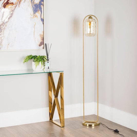 Lights  -  Genoa Satin Brass Amber Glass Floor Lamp  -  60006148