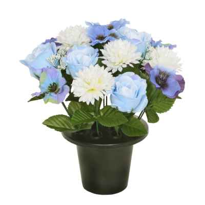 Gardening  -  Grave Pot Blue Rose Chrysanthemum & Pansy - 25cm  -  60004325