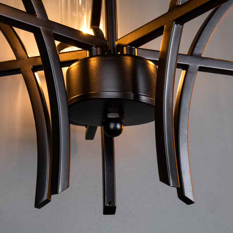 Lights - Rome 5 Light Matt Black & Ribbed Glass Pendant Light - 60006131