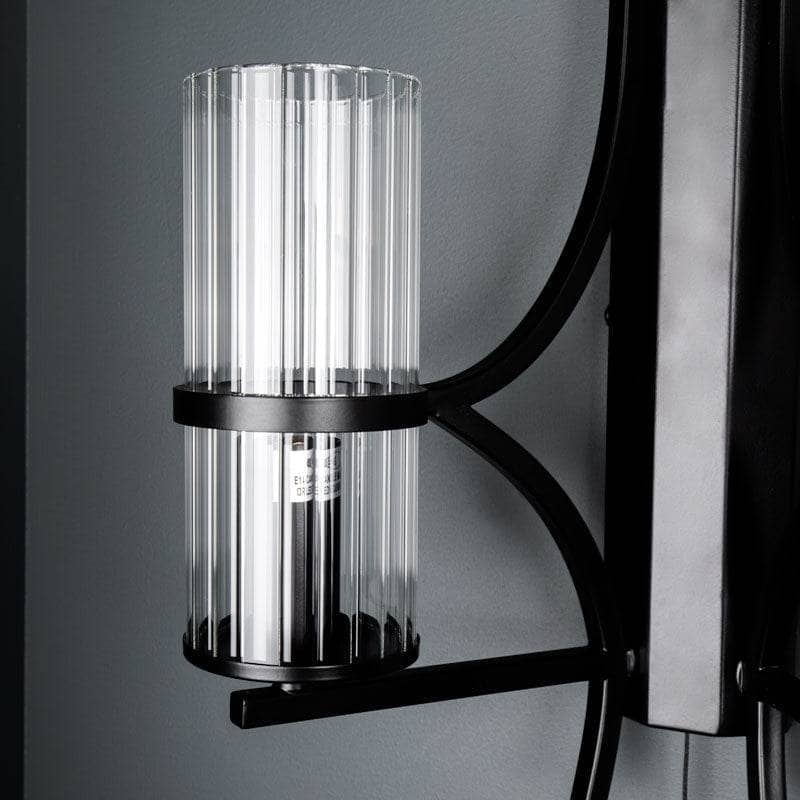 Lights  -  Rome Matt Black & Ribbed Glass Double Wall Light  -  60006129