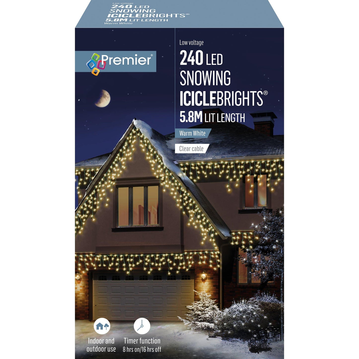 Christmas  -  240 Warm White LED Snowing Icicle Lights  -  60001117