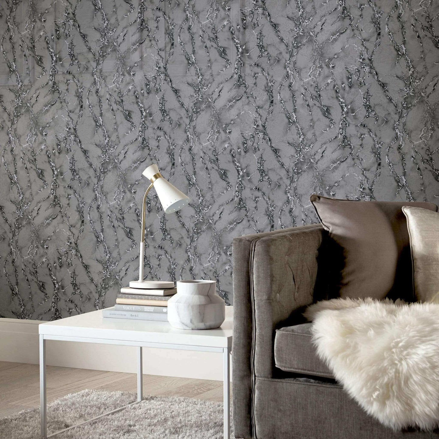 Wallpaper - Arthouse Carrara Marble Charcoal Wallpaper - 296702 - 50156219