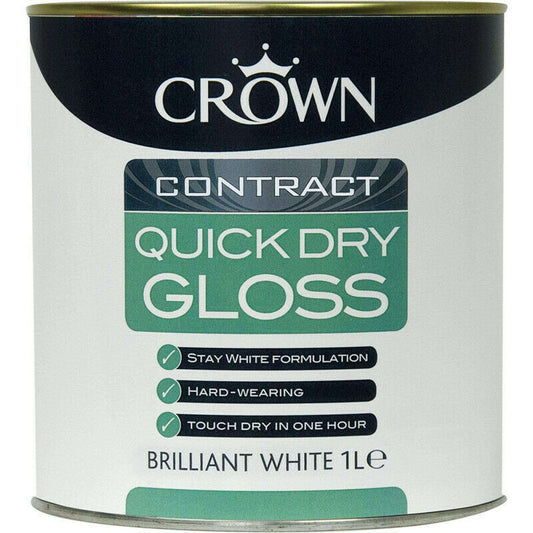 Paint  -  Crown Contract Quick Dry Gloss Brilliant White Paint 1L  -  50145639