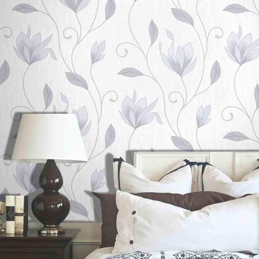 Wallpaper - Fine Decor Synergy Dove Grey Floral Glitter Wallpaper - M0852 - 50109408