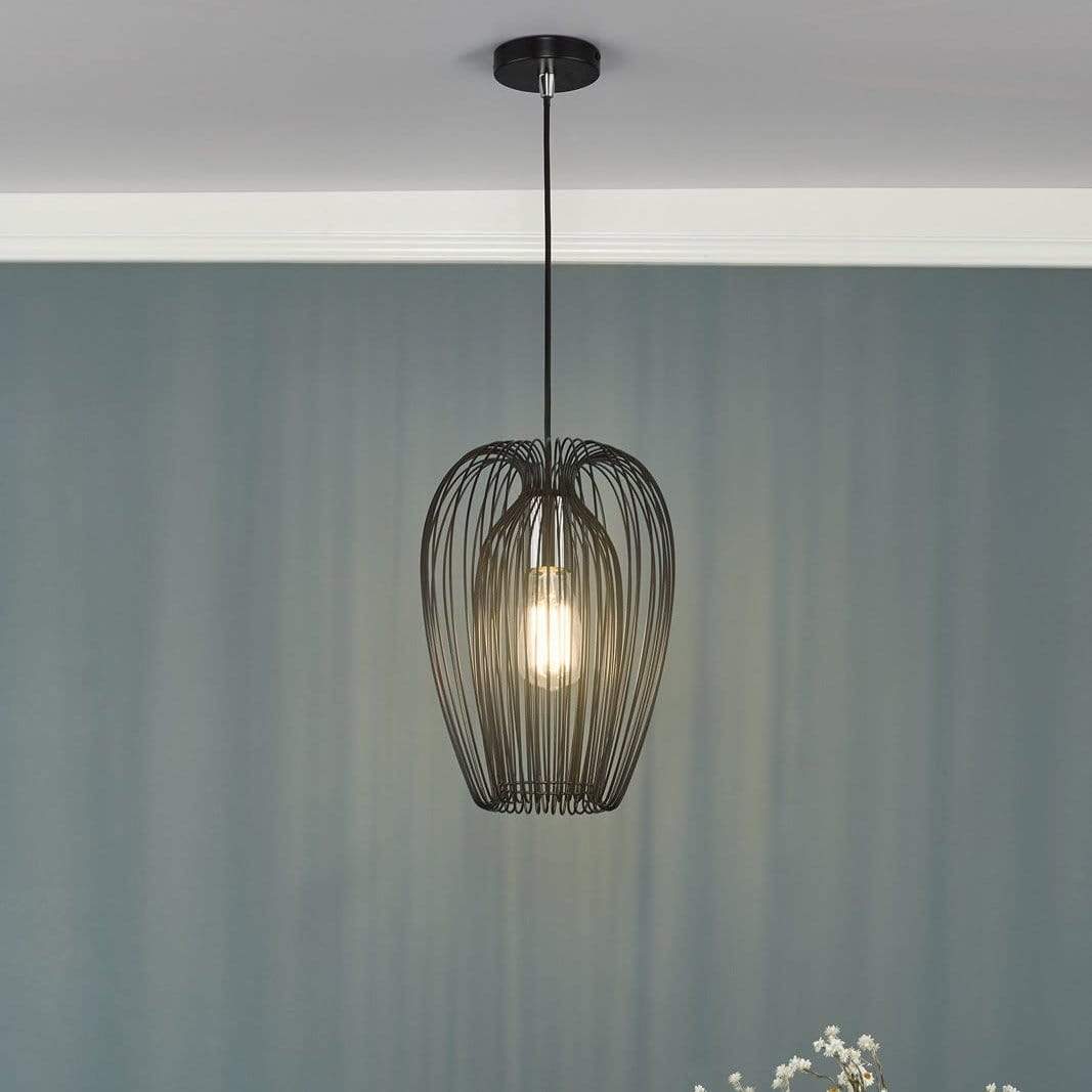 Lights - Ero Single Black & Chrome Pendant Ceiling Light - 60001648