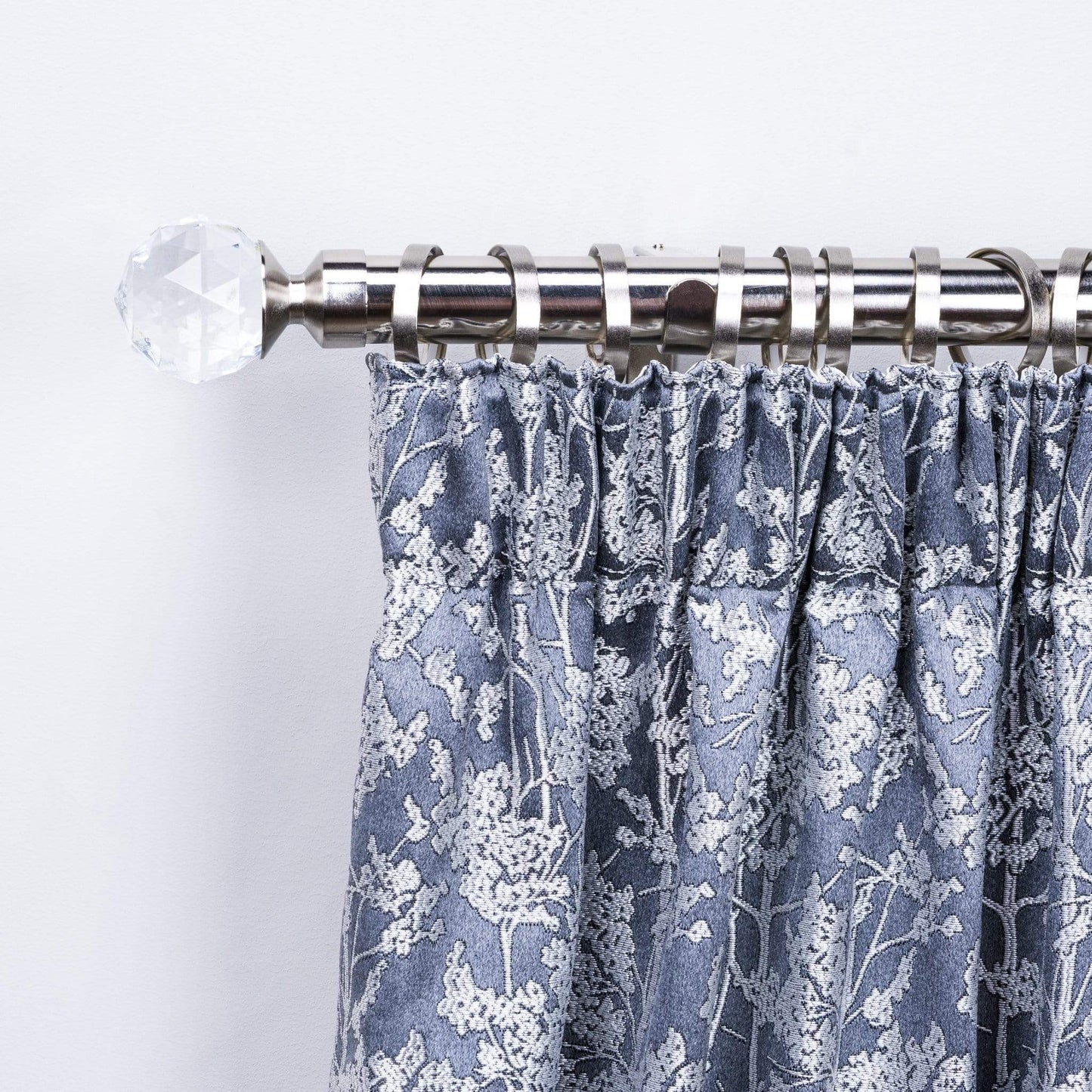 Homeware - Extendable Satin And Silver Curtain Pole With Crystal Finial -