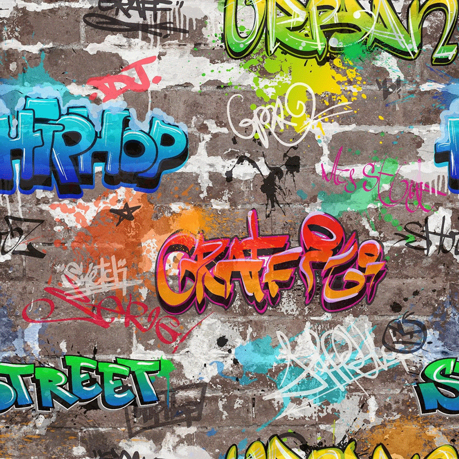Wallpaper - Fine Decor Novelty Graffiti Multi-Coloured Wallpaper - 41582 - 50135331