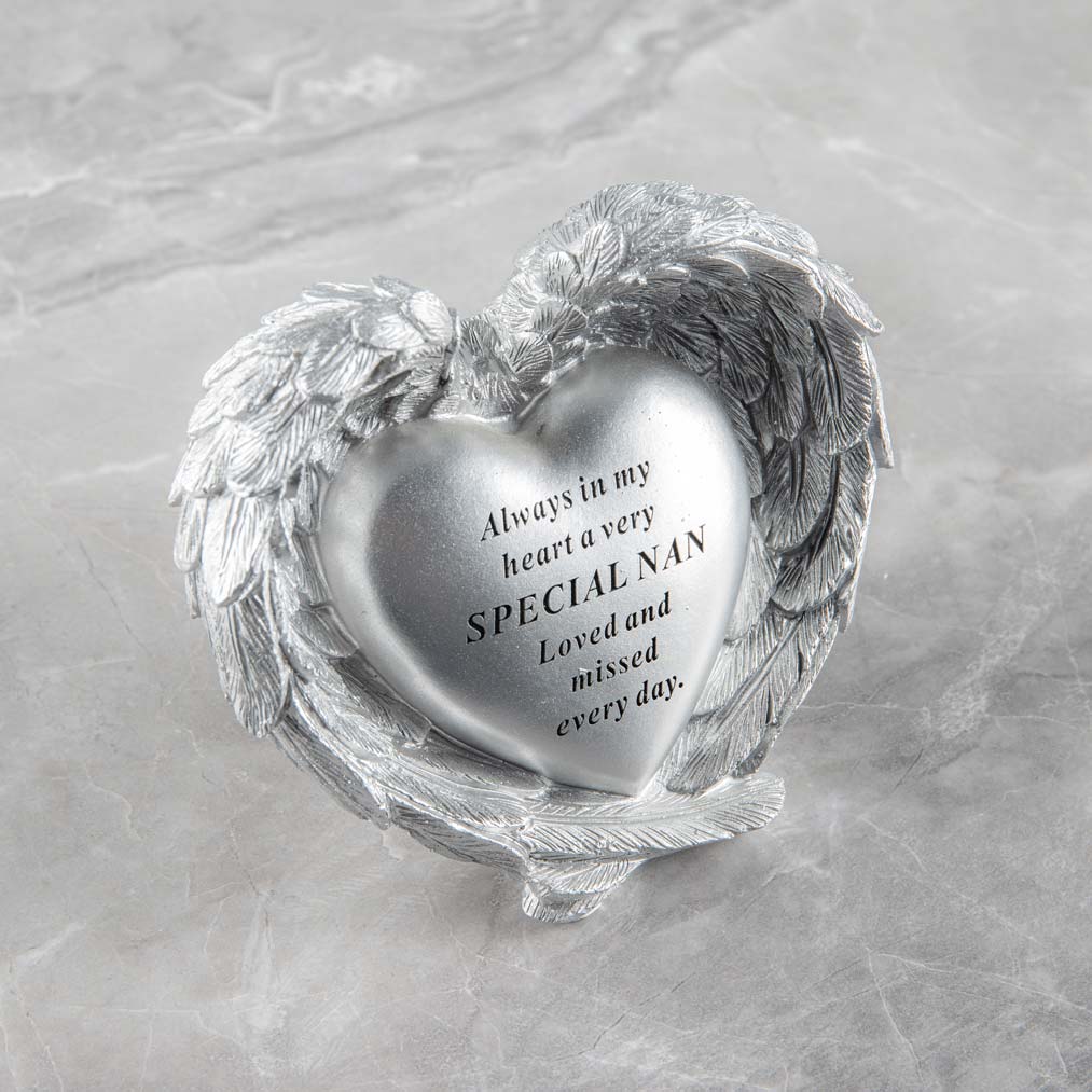 Gardening  -  Silver Heart Angel Wings Memorial Ornament - Nan  -  50155856