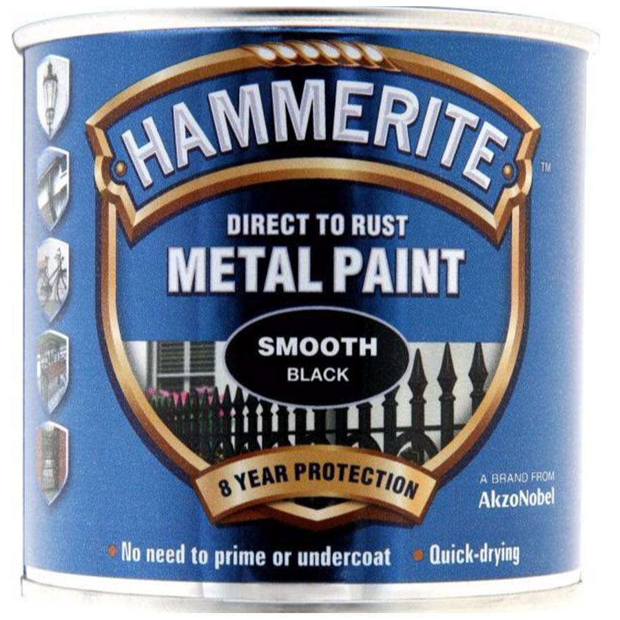 Paint - Hammerite Direct To Rust Smooth Black Metal Paint - 01397338