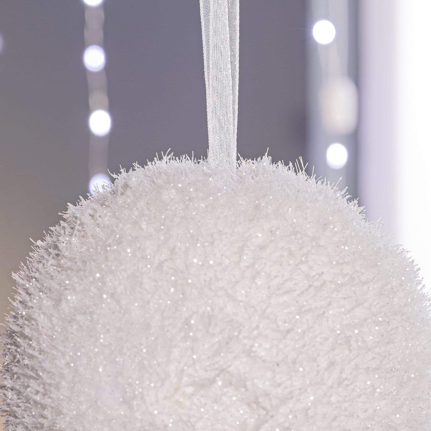 Christmas - White Frosted Glistening Sequin Foam Bauble - 10cm - 50153593